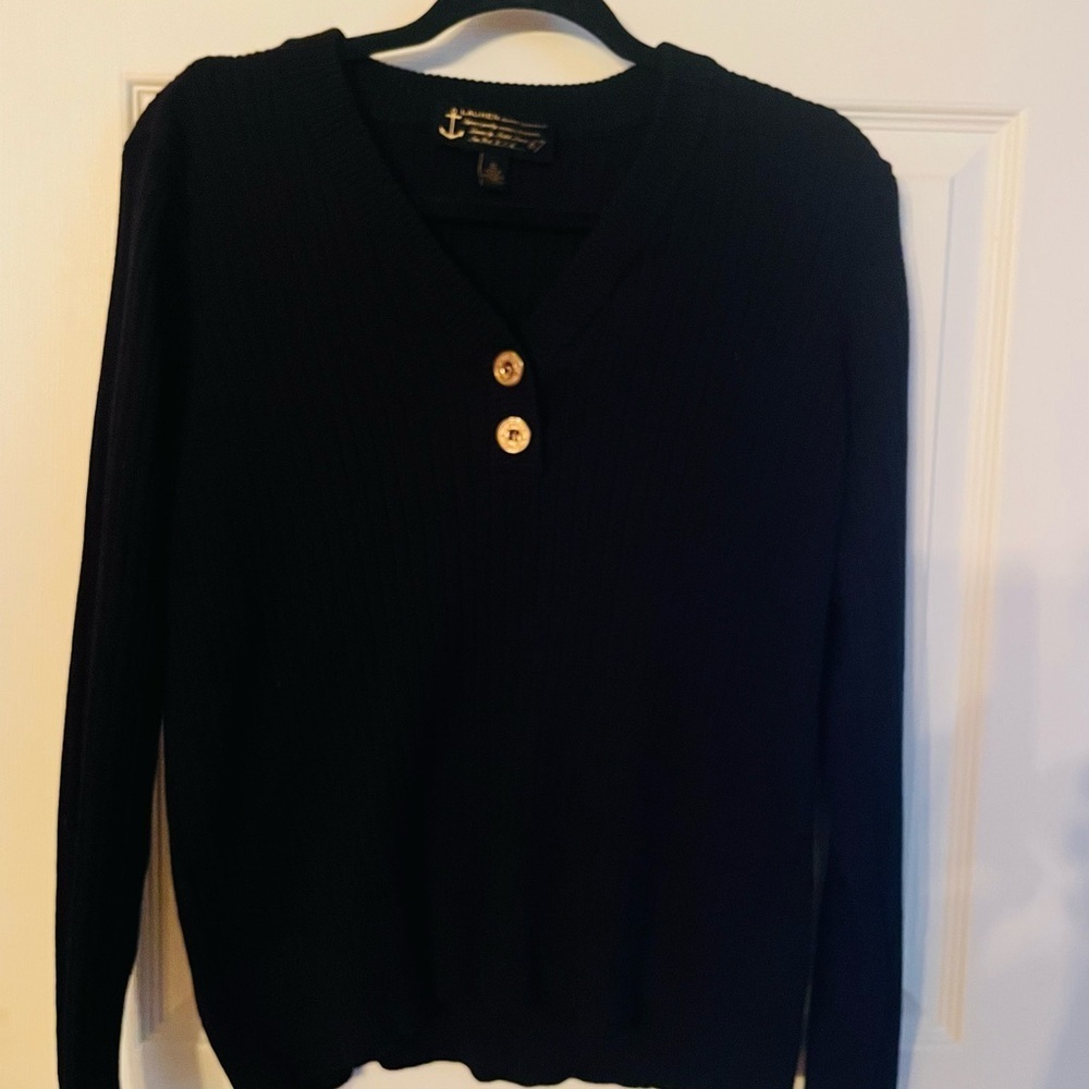 Ralph Lauren BlackV Neck Ribbed Cotton Sweater